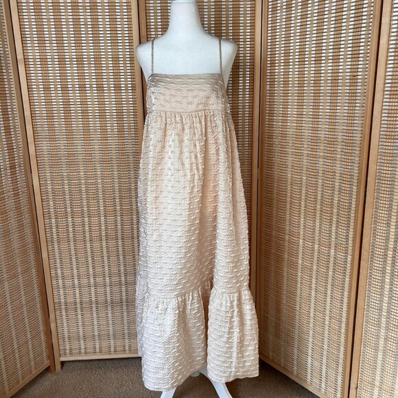 Kika Vargas for Target cream satin babydoll maxi dress with button closure in th - Picture 1 of 4